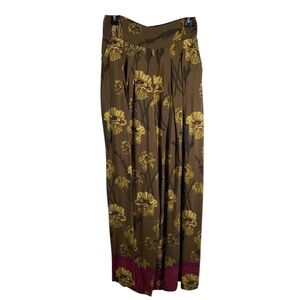 Anthropologie Maeve Terrace Floral Pants Brown and Green Pleated